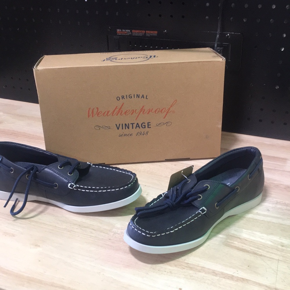 New WB Mens Weatherproof Men's Navy Boat Shoes